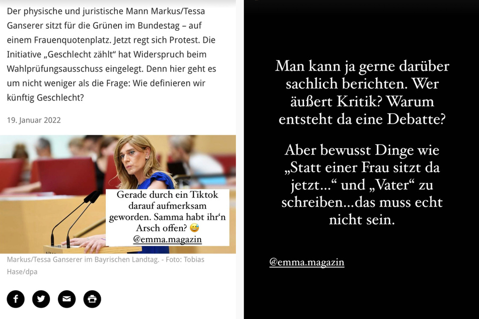 Mit zwei Instagram-Storys kommentierte Lucy Hellenbrecht (23) am Sonntagabend die Berichterstattung der "Emma" in einem Online-Artikel zu der Bundestagsabgeordneten Tessa Ganserer (44, Grüne).