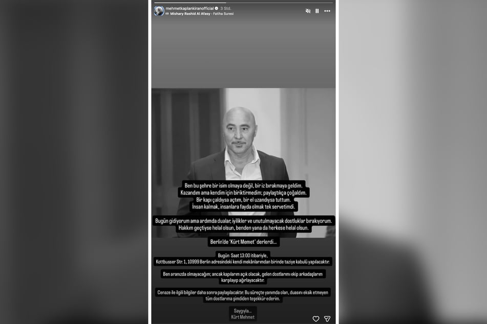 Mit diesem Instagram-Post verabschiedete sich die Milieugröße Mehmet K. (†62).