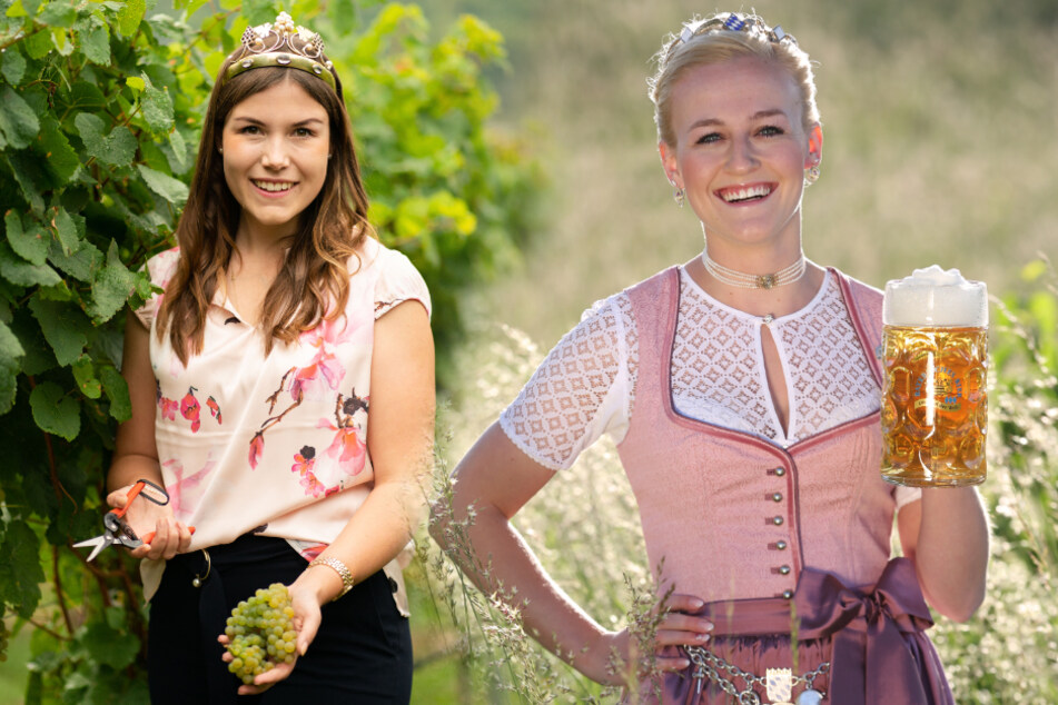 Die Fränkische Weinkönigin Carolin Meyer (24, r.) und die Bayerische Bierkönigin Veronika Ettstaller (22) bleiben länger im Amt. (Bildmontage)