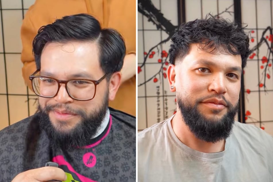 Links: Ohne Ohrringe, aber mit Brille, sieht der Gast natürlich nochmal anders aus. Rechts: Zusammen mit dem Umstyling kann er sich umso mehr sehen lassen.