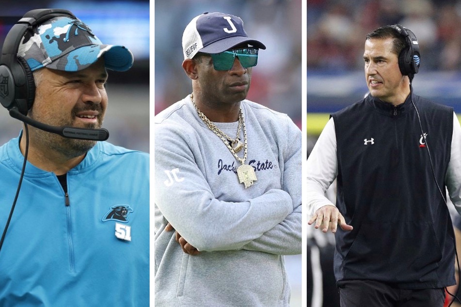 Matt Rhule (l), Deion Sanders (c), and Luke Fickell have headlined the college football coaching carousel as new hires in the Power 5.