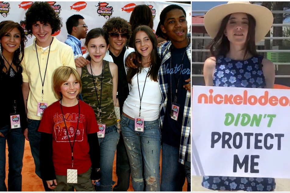 Zoey 101 alum Alexa Nikolas (r) has doubled down on accusations against Nickelodeon with a public protest.