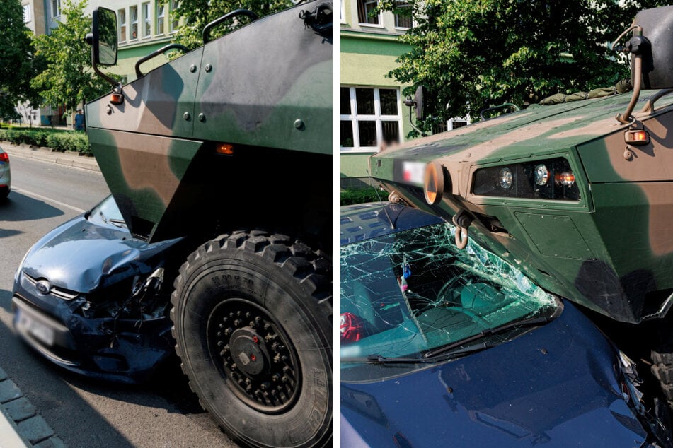 Schwerer Kreuzungscrash: Gepanzertes Militärfahrzeug kracht in Ford!