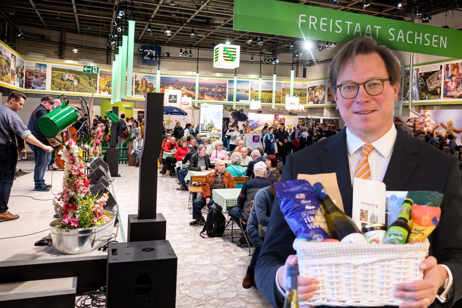 Sachsens neuer Landwirtschaftsminister Georg-Ludwig von Breitenbuch (52, CDU, kl. Foto) absolvierte am Montag seinen ersten Messerundgang auf der Grünen Woche in Berlin.