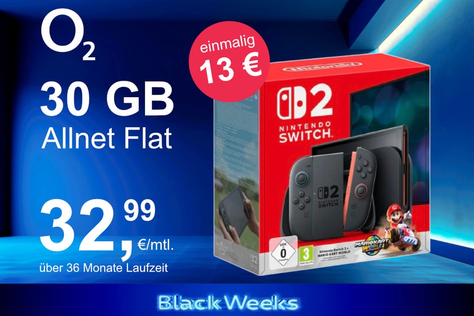 Die Nintendo Switch 2 plus Mario Kart World im o2 Mobile M inkl. 30 GB+ für einmalig nur 13 Euro.