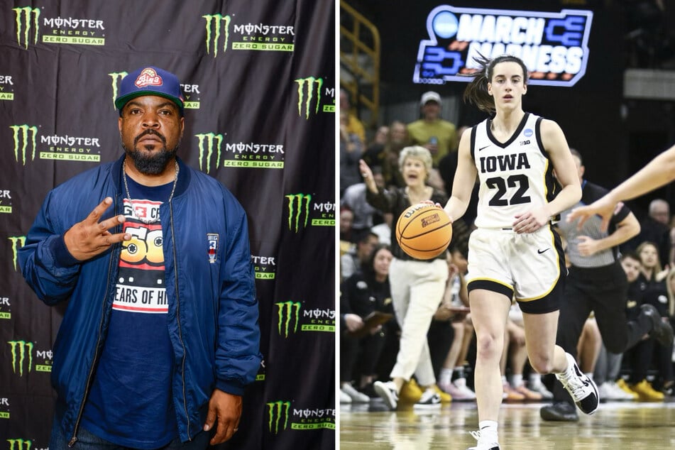 Hip-hop legend and actor Ice Cube (l.) offered Iowa point guard Caitlin Clark a staggering $5 million to play in his Big 3 Tournament.