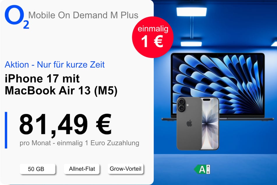 Das iPhone 17 mit MacBook Air 13 (M5) für einmalig nur 1 Euro bei o2.