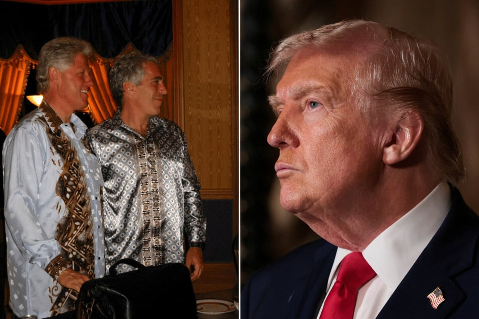 President Donald Trump defended Bill Clinton (1st from l.) and other "highly respected" figures who may have their reputations affected by the Epstein files release.