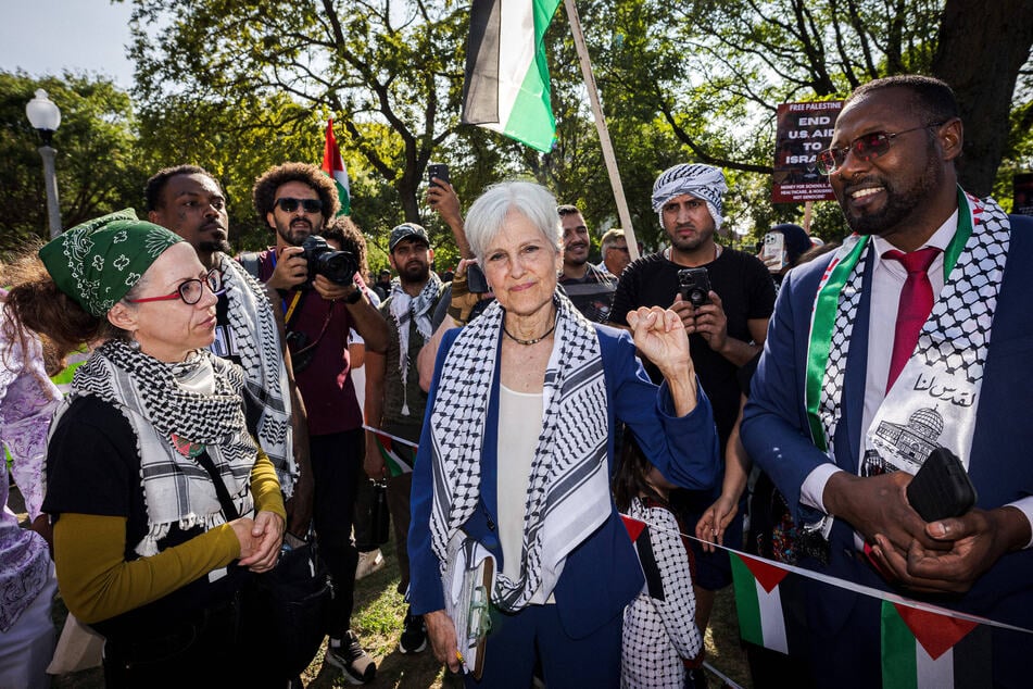 Dr. Jill Stein attends a protest for Palestinian freedom on the sidelines of the 2024 Democratic National Convention in Chicago, Illinois.