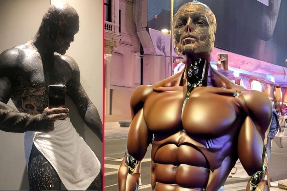 Black Alien tattoo addict plans to become a golden cyborg