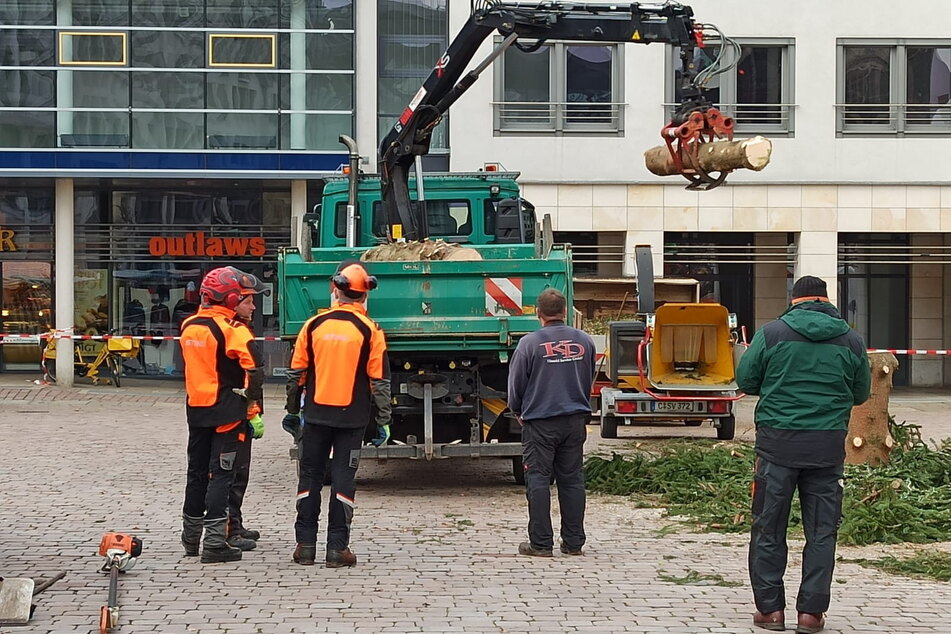 Da war er weg! In der vergangenen Woche musste der Weihnachtsbaum auf dem Chemnitzer Markt entfernt werden. Doch schon am Donnerstag gibt's einen neuen Baum.