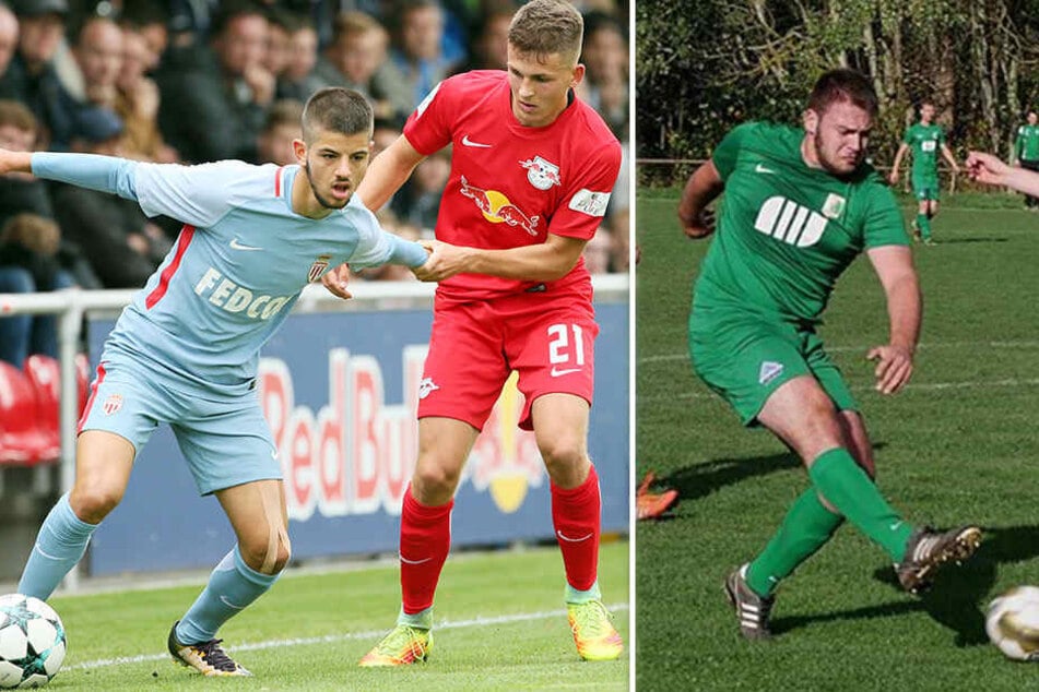 Die BSG Chemie (hier Fabio Slaby, re.) will gegen RB Leipzig (Felix Schimmel, rotes Trikot, Gegenspieler Adrien Bongiovanni von der AS Monaco) für eine Sensation sorgen.