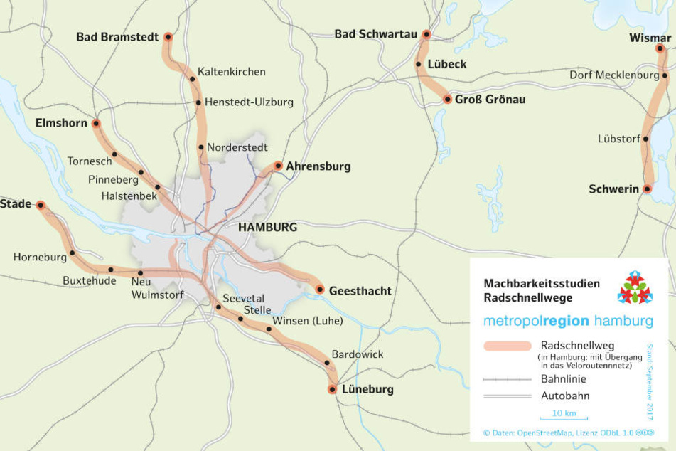 Diese möglichen Radschnellwege im Norden sollen nun untersucht werden.