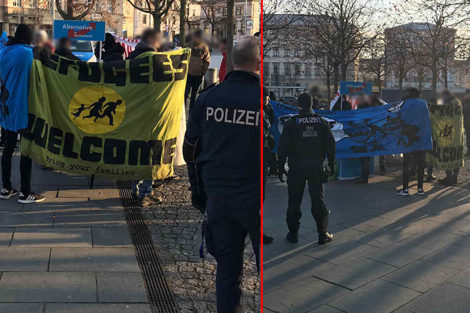 Die Demonstranten kesselten den Stand ein.