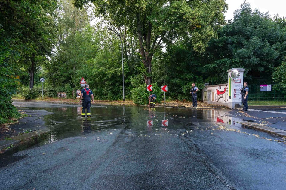 Die Goethestraße in Zittau war am Sonntagabend kurzzeitig überflutet.