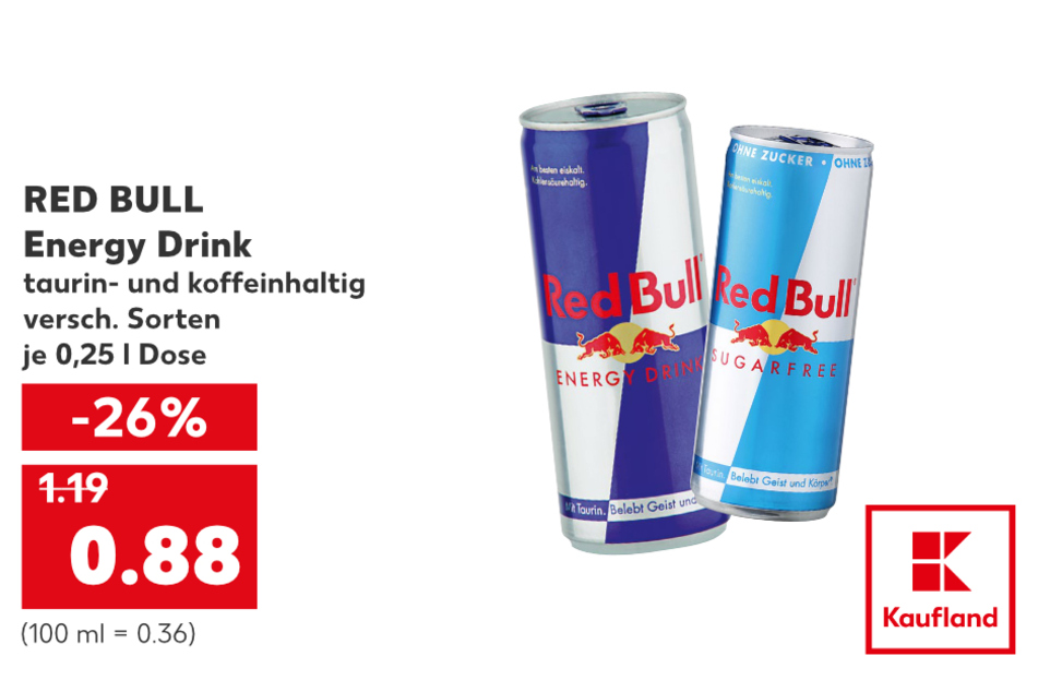 RED BULL Energy Drink für nur 0,88 Euro.