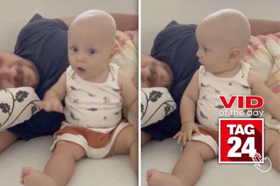 viral videos: Viral Video of the Day for February 29, 2024: Baby has a hilarious reaction to dad's snoring
