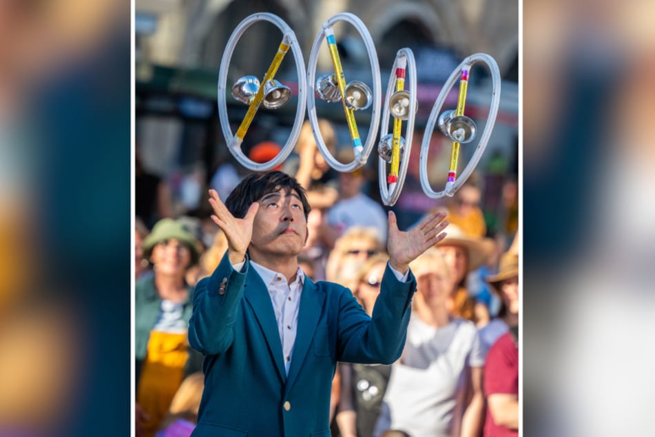 Die japanische Jonglage-Gruppe "Kuutenkidou" verzauberte Besucher auf dem Markt.