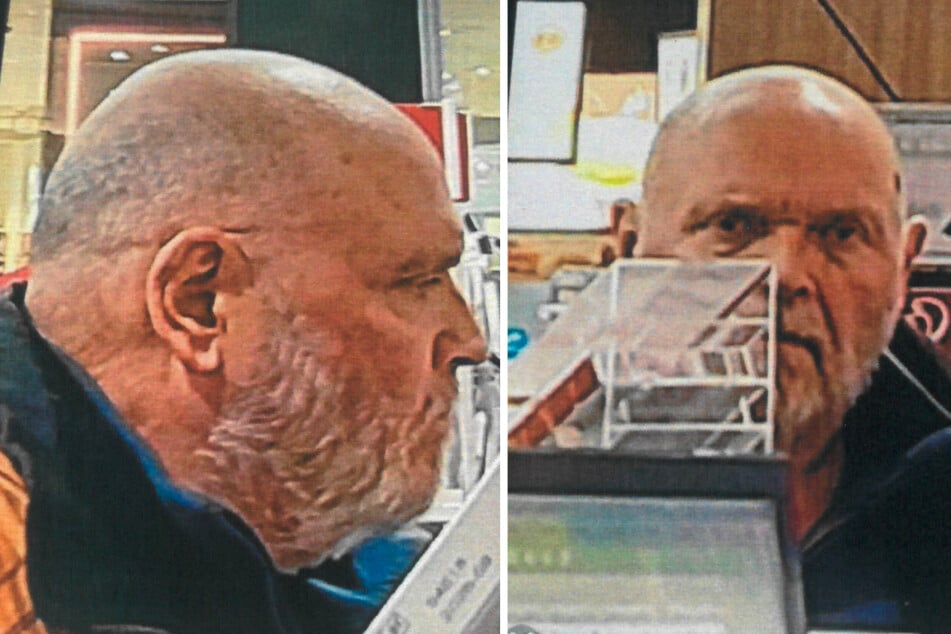 Mit diesen Fotos aus einer Überwachungskamera einer Apotheke in Dallgow-Döberitz sucht die Polizei nach einem mutmaßlichen Urkundenfälscher.