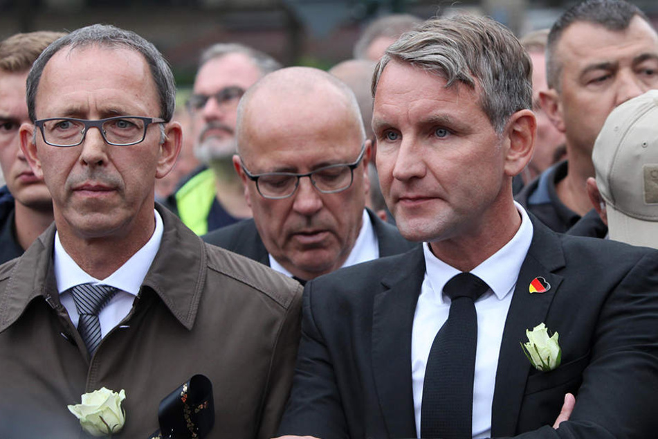 Björn Höcke (F.r.) am 1. September bei der Demo in Chemnitz.