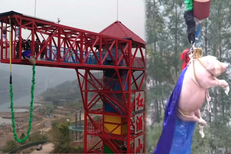 Ein chinesischer Themenpark eröffnete seine neue Bungee-Anlage mit einem fragwürdigen Stunt.