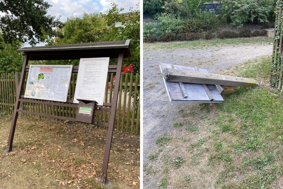 Schilder und Schaukastenständer wurden zertreten.