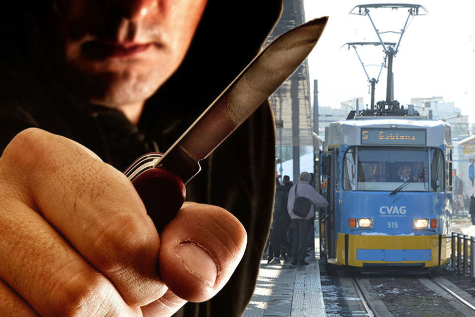 Ein unbekannter Mann bedrohte eine Frau in der Tram-Linie 5 mit einem Messer. (Bildmontage)
