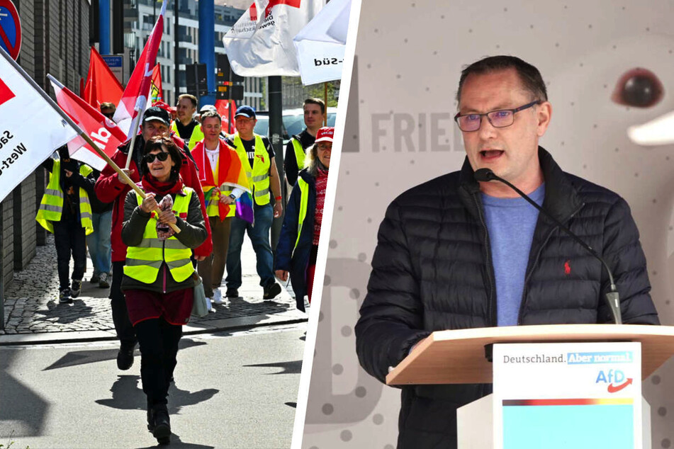Mai-Demos in Dresden: AfD-Mann Tino Chrupalla hält Rede am Schlossplatz