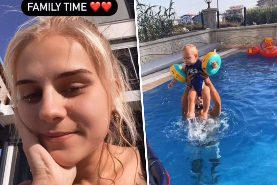 Estefania Wollny (20) zeigte Freund Ali, der im Pool mit Baby Casey plantschte.