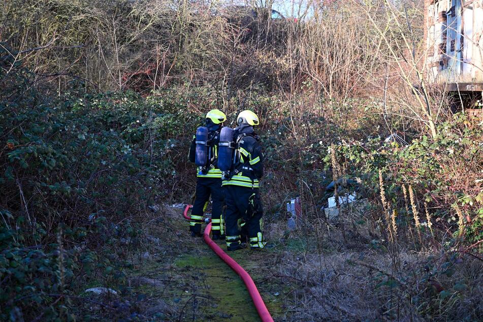 Die Kameraden der Feuerwehr mussten sich einen Weg durch dichtes Gestrüpp bahnen, um mit den Löscharbeiten beginnen zu können.