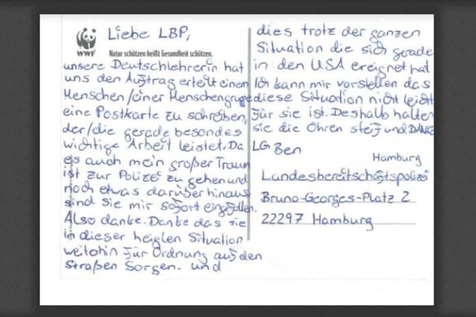 Die Postkarte von Ben veröffentlichte die Polizei Hamburg.