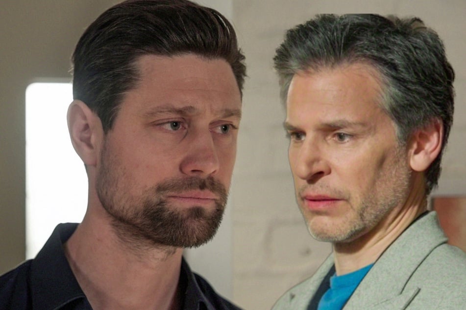Julius (Jan Stapelfeldt, 44, l.) lässt Richard (Florian Odendahl, 52) in der ARD-Telenovela "Rote Rosen" auffliegen. Dabei wird ihm eines klar.