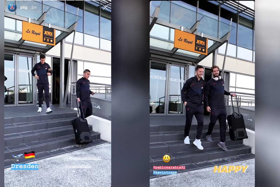 Marco Verratti, Ander Herrera, Pablo Sarabia und Kevin Trapp vor dem Abflug.