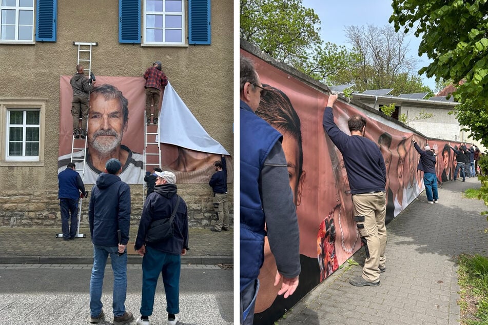 So sah es noch am Donnerstag aus: Das Kunstprojekt zeigt Porträts der Bürger von Allstedt.