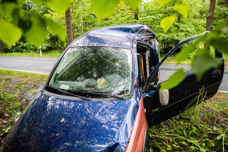 Der Opel-Fahrer prallte erst gegen zwei Verkehrsschilder und einen Baum und landete zum Schluss im Graben.