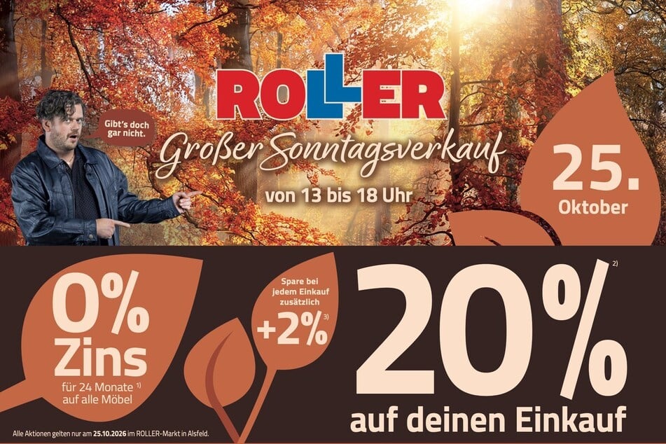 Der verkaufsoffene Sonntag (25.10.) bei ROLLER in Alsfeld steigt von 13 bis 18 Uhr.