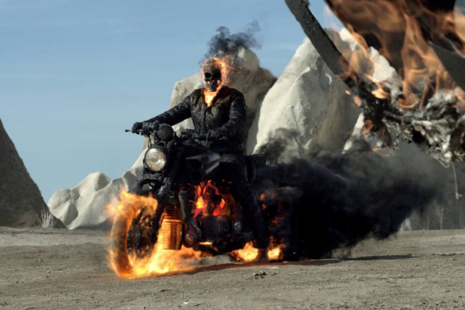 US-Star Nicolas Cage als Ghost Rider in einer Szene aus Teil zwei der Filme, "Ghost Rider: Spirit of Vengeance".