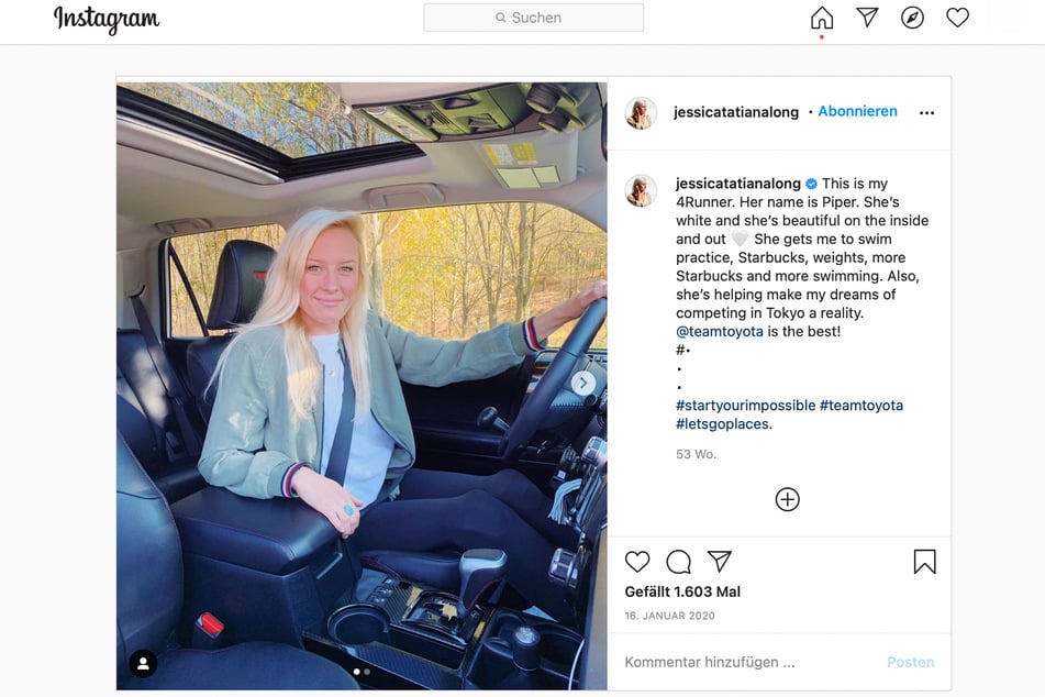 Jessica Long has a handicap parking permit for her SUV, which she calls Piper.