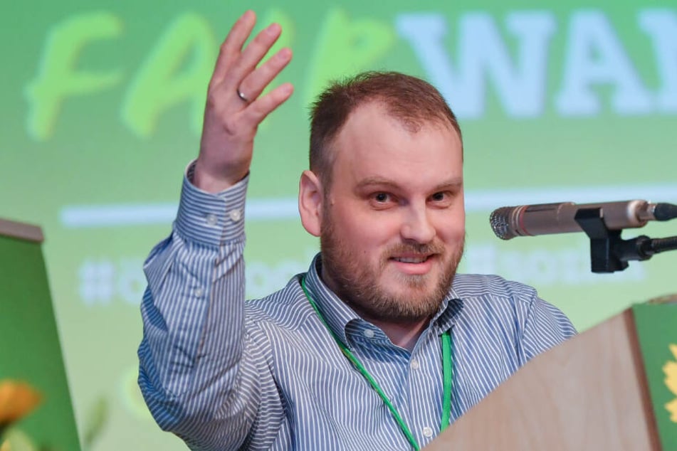 Clemens Rostock, Landesvorsitzender von Bündnis 90/Die Grünen in Brandenburg, bei seiner Rede auf dem Landesparteitag.