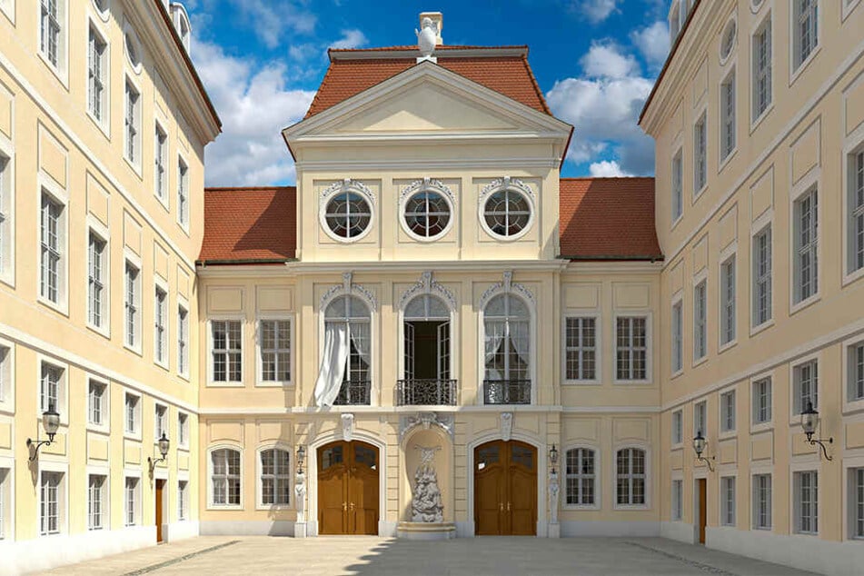 So soll's werden: Die Visualisierung zeigt den Innenhof des Palais Hoym, das originalgetreu wieder aufgebaut werden soll.
