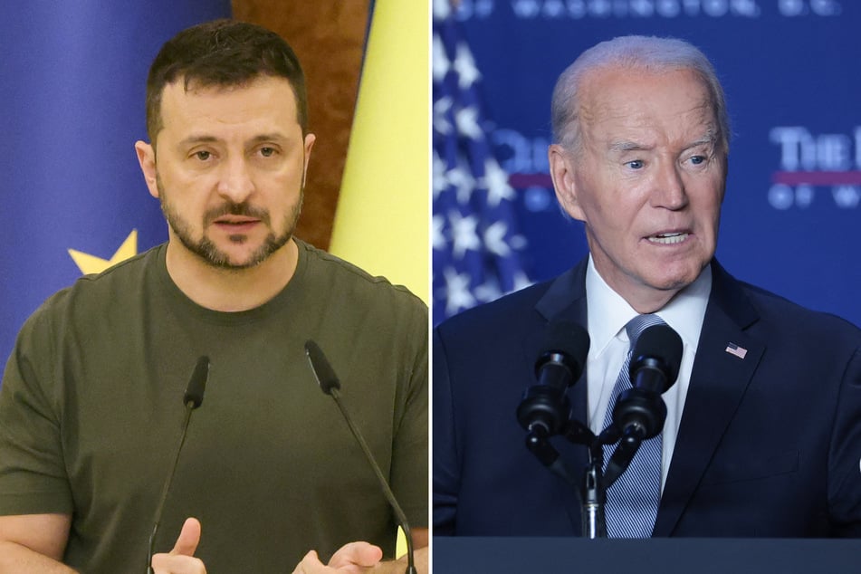 Ukrainian leader Volodymyr Zelensky (l.) said Friday he hopes US President Joe Biden will support his plan to end the war with Russia.