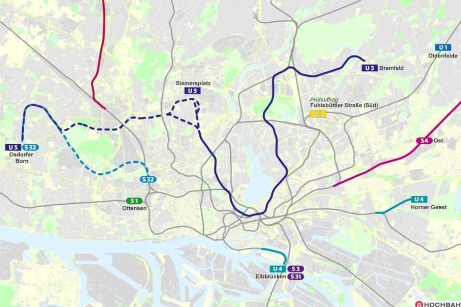 So soll der Verlauf der Strecke der neuen U-Bahn-Linie U5 aussehen.