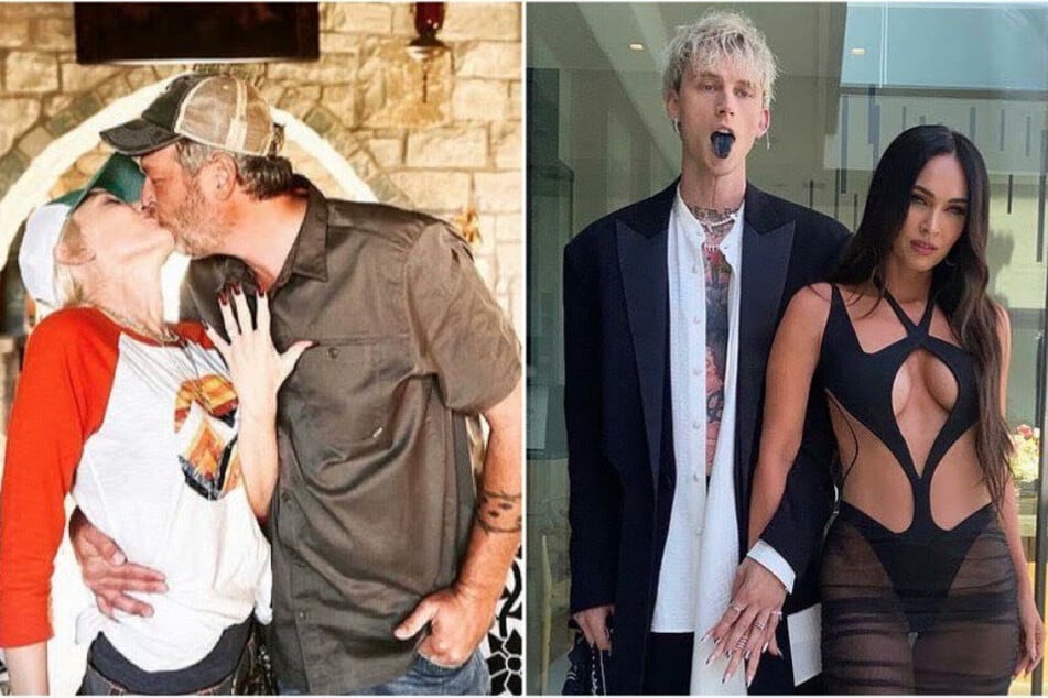 These celebrity couples (from l to r) Blake Shelton and Gwen Stefani, and Megan Fox and Machine Gun Kelly, began dating after meeting on set.