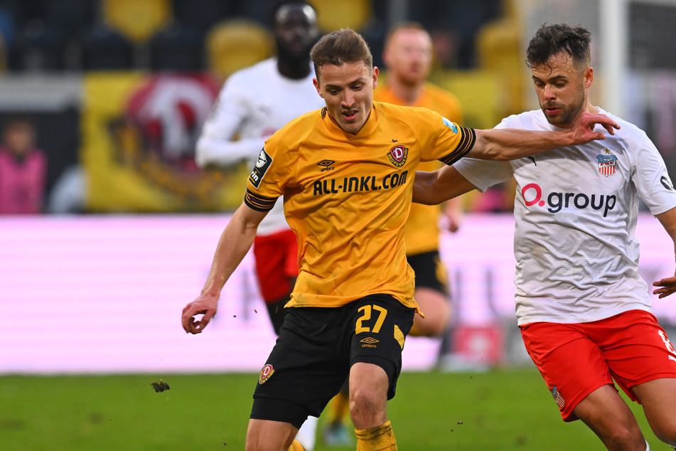Das Punktspiel zwischen Dynamo (mit Niklas Hauptmann, 26, l.) und Zwickau (Robert Herrmann, 29) endete 0:0. Heute fallen definitiv Tore.
