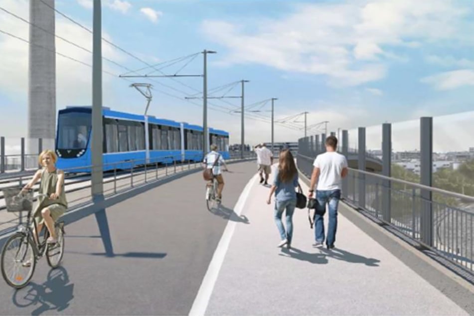 So sieht das Projekt der neuen Trambahnbrücke über den DB-Nordring visualisiert aus.