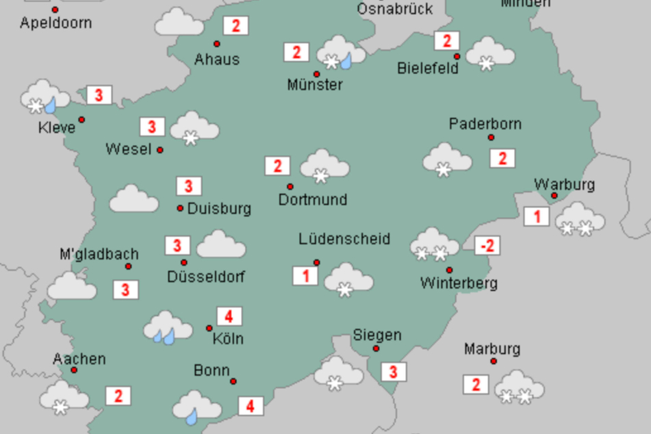 Am Freitag werden in NRW Temperaturen von zwei bis vier Grad erwartet.
