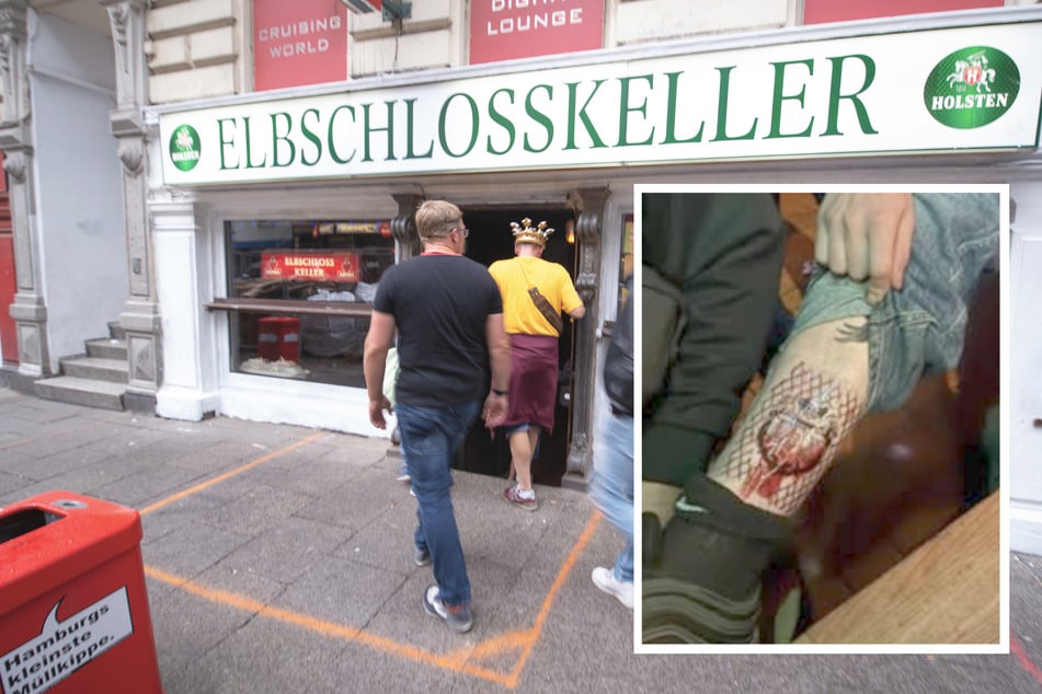 Ein Gast der Hamburger Kult-Kneipe "Elbschlosskeller" hat sich das Logo der Bar tätowieren lassen.