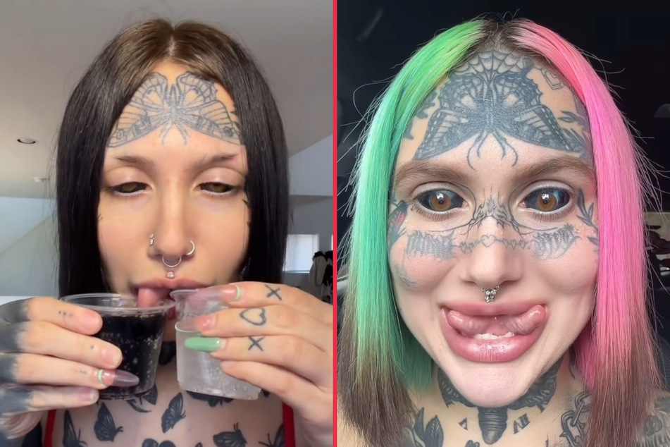Tattooed body mod fan with split tongue can taste multiple flavors at once