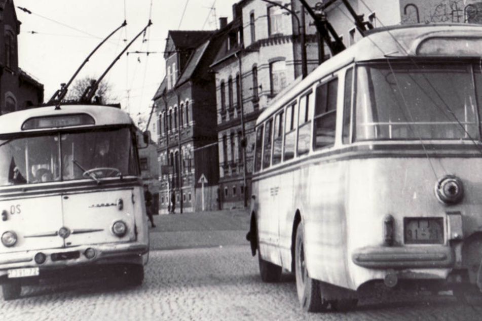 Bis 1977 ein alltägliche Bild in Zwickau: O-Busse des Typs Skoda.