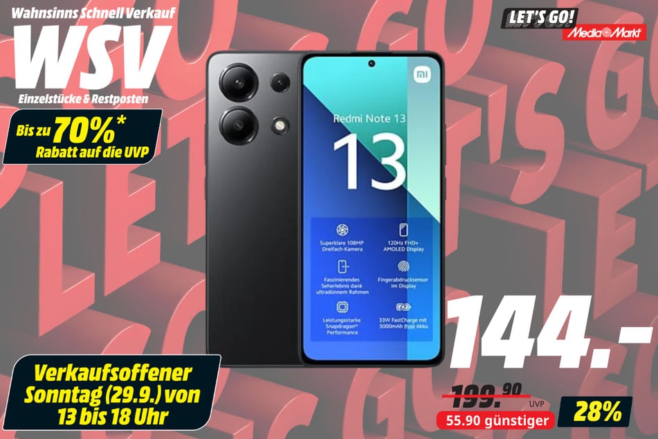 Xiaomi Redmi Note 13 für 144 statt 199,90 Euro.